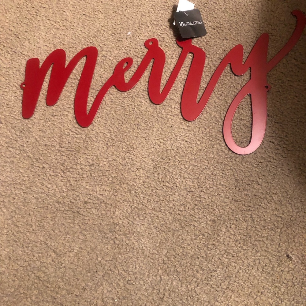 NWT red metal “Merry” sign